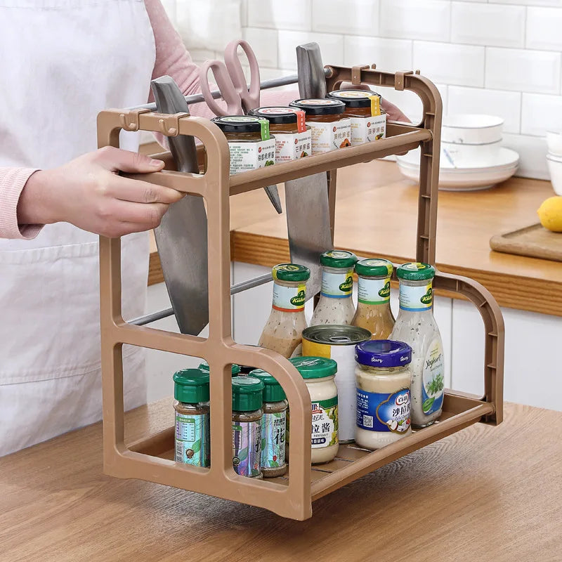 2 Layers Table Plastic Chopsticks Shelf Kitchen Bowl Rack Draining Dish Storage Household Dishes Seasoning Organizer Dish Rack